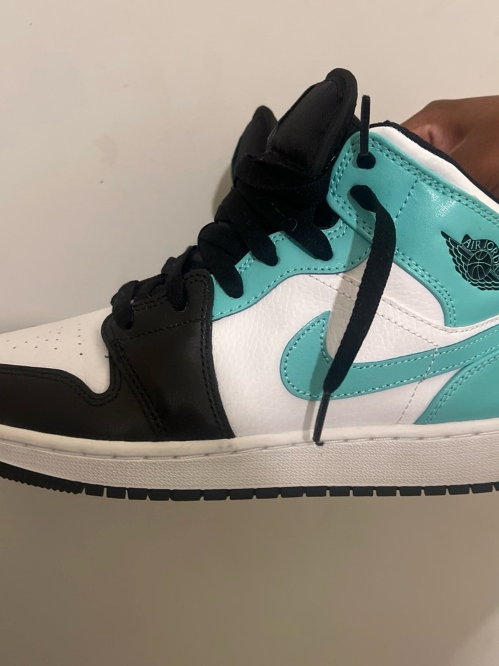 Air Jordan 1 Mid Sneakers in Black, White & Teal
